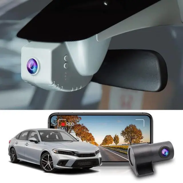 Main image of Front 4K+Rear 1080P Dash Cam Adapts for Honda Civic 2022-2026 Type R Si (Black Cover), Integrated OEM Style, Dual HD Video, WiFi & APP, Loop Recording, G-Sensor, Easy to Use, 128GB Card
