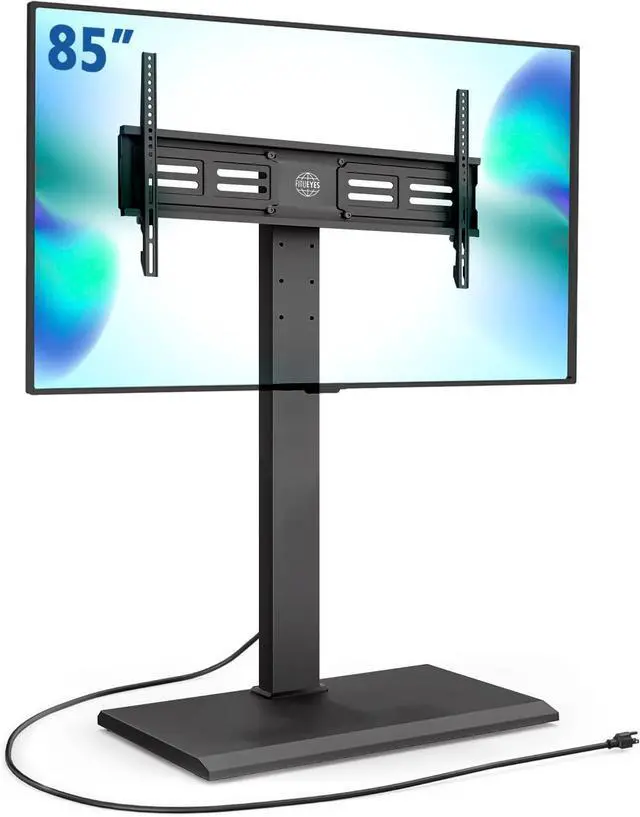 Main image of Iron Base Floor TV Stand with Power Strip, Tall TV Stand with Swivel Mount for 50-85 Inch Plasma Flat Panel or Curved Screen TVs Height Adjustable Wire Management(White,with Power Outlet)