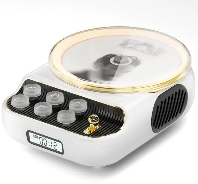 Main image of 4 in 1 Retro Portable CD Players with Bluetooth Speakers, FM Radio, Night Light, LCD Display, 4000 mAh Battery, Vintage Radio Built in Dual Speakers Supports USB/AUX/Type-C for Home (White)