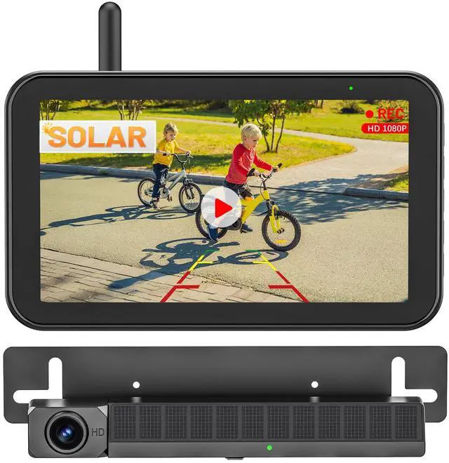 Main image of Solar Wireless Backup Camera, 5" 1080P DVR Monitor, 2-Min No-Wiring Installation Back Up Camera, 4800mAh Battery, Stable Signal, IP69K Waterproof Reverse Camera for Car, SUV, Pickup, Truck, Trailer