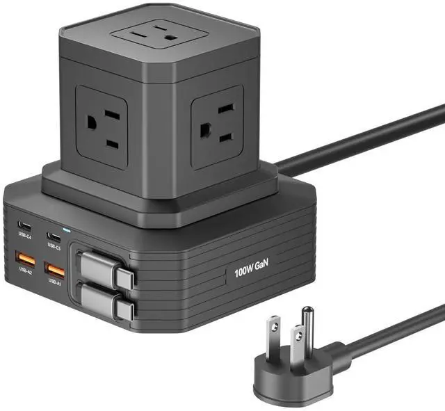 Main image of Charging Station (100W), 11-in-1 USB C Power Strip with Surge Protection, 6.6Ft Extension Cord, 4 USB C and 2 USB A Ports, 5 AC Outlets for Home Office Dorm Room