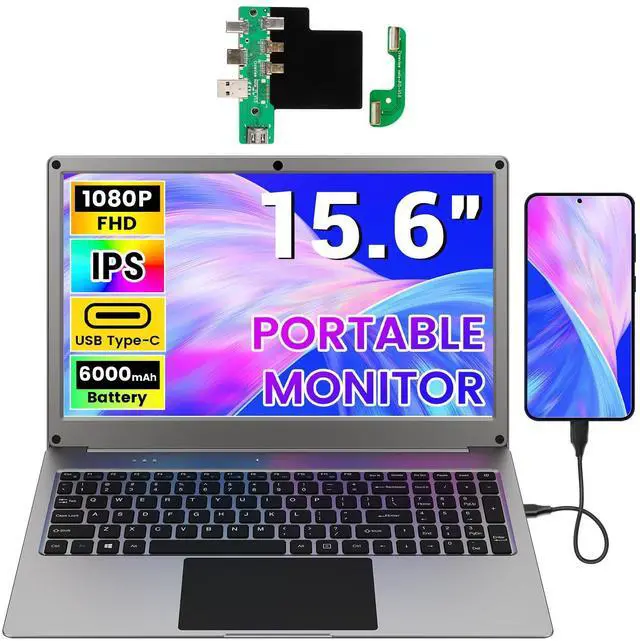 Main image of Portable Monitor with Keyboard, 15.6 Inch Lapdock Display with 6000mah Built-in Battery,CrowView Note 1080P FHD USB C Monitors with RPi5 Adapters Compatible with RPi5, PC, Phone, Mac, Game Console