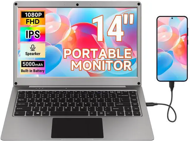 Main image of Portable Monitor with Keyboard,14inch 1080P FHD Lapdock Compatible with Raspberry Pi/Mini PC/Phone/PC/Game Console,CrowView Note Built-in Battery(Full Feature TypeC & HDMI Cable Included)