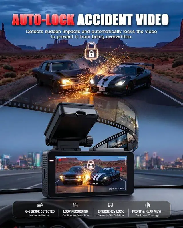Alt view image 2 of 4 - +. Dash Cam Front and Rear, Free Card Included, 5.8GHz WiFi-25MB/s Fast Download, Dash Camera for Cars with WDR,F1.4 Large Aperture Super Night Vision,3.69-inch IPS LCD, 24H Parking Mode