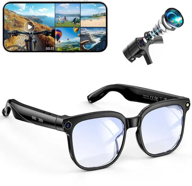 Main image of Smart Glasses with Camera, 8MP HD Photo and Video Recording,AI Glasses with Real-Time Translation/Object Recognition/AI Voice Q&A/Recording, Calls and Music,UV & Blue Light Protection (Clear)