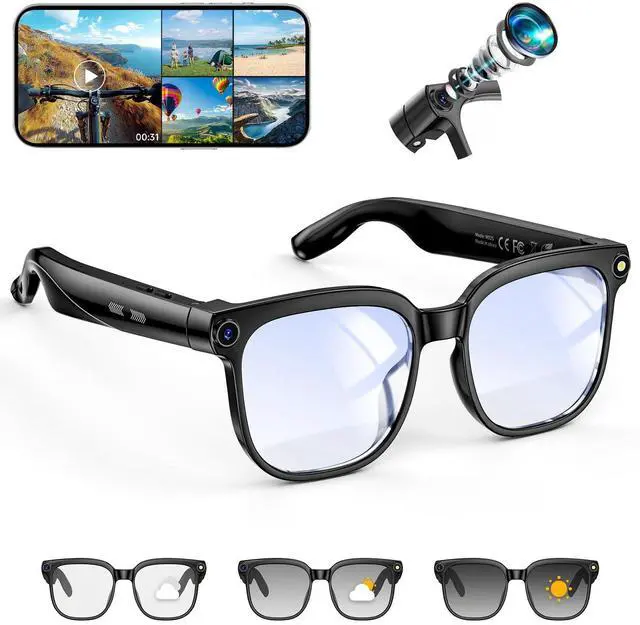 Main image of Smart Glasses with Camera, 8MP HD Photo and Video Recording,AI Glasses with Real-Time Translation/Object Recognition/AI Voice Q&A/Recording, Calls and Music,UV & Blue Light Protection