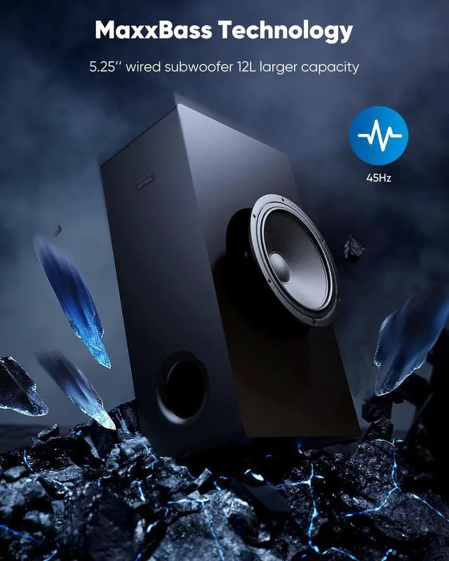 Alt view image 4 of 4 - Sound Bar for Smart TV 2.1CH 190W Peak Power Soundbar with Subwoofer Detachable 2-in-1 BT 5.4 Surround Sound System 12L Deep Bass for PC Game with HD-ARC/Opt/USB/AUX Home Theater