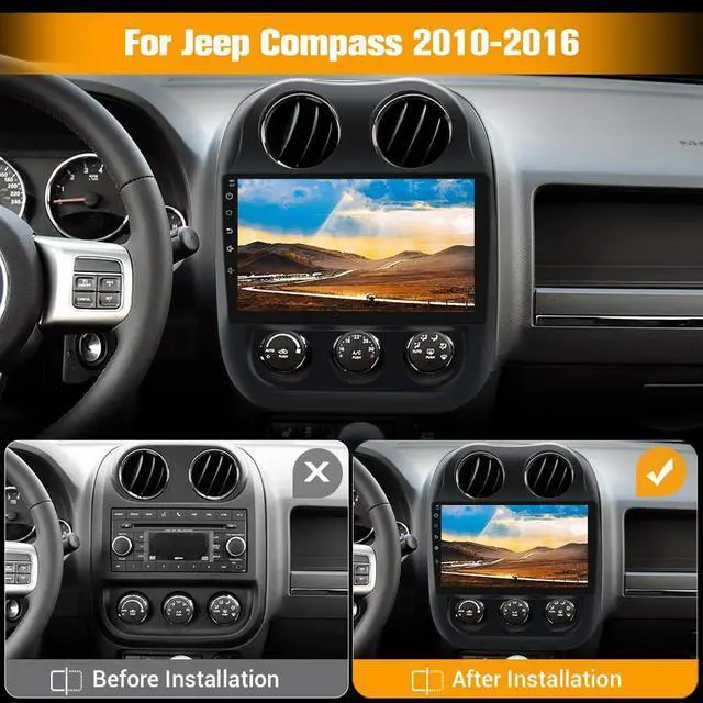 Alt view image 2 of 4 - 4G+64G 10 inch Touch Screen Car Radio Stereo for Jeep Compass Patriot 2010-2016 Android 13 CarPlay Android Auto Bluetooth with GPS Navigation