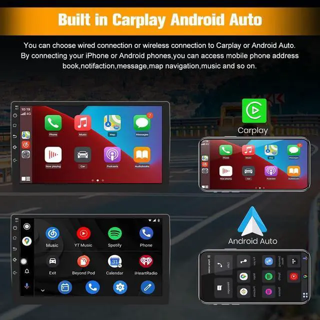 Alt view image 3 of 4 - 4G+64G 10 inch Touch Screen Car Radio Stereo for Jeep Compass Patriot 2010-2016 Android 13 CarPlay Android Auto Bluetooth with GPS Navigation