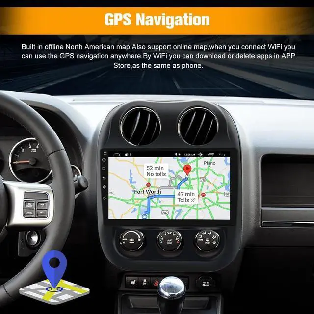 Alt view image 4 of 4 - 4G+64G 10 inch Touch Screen Car Radio Stereo for Jeep Compass Patriot 2010-2016 Android 13 CarPlay Android Auto Bluetooth with GPS Navigation