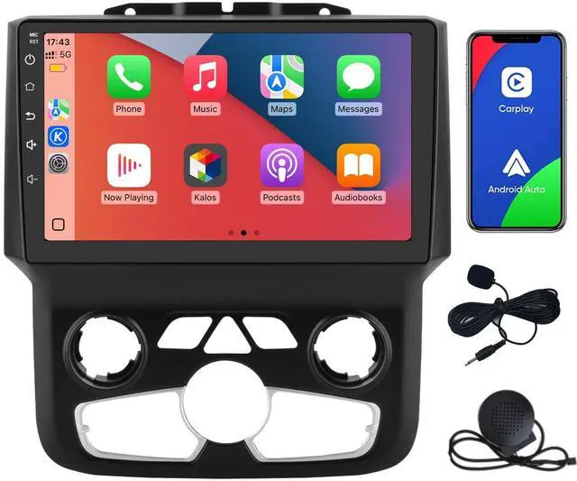 Main image of 5G WiFi Car Stereo for Dodge Ram 1500 2500 3500 2013-2019, Wireless CarPlay/Android Auto,9" HD IPS Display Support Cargo Rearview GPS DSP RDS BT AM/FM Auto AC 2GB+32GB ROM