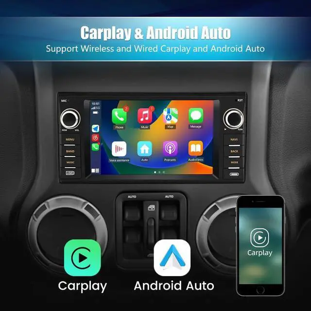 Alt view image 3 of 4 - 8Core Car Radio Stereo for Dodge RAM 2009-2012 Avenger Challenger Jeep Wrangler, 7 Inch Touch Screen with Android 13 Wireless CarPlay Android Auto Backup Camera