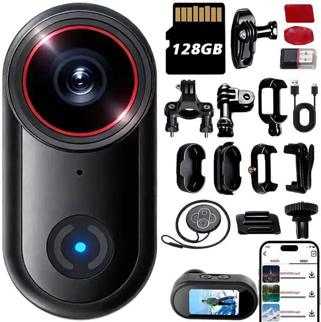 Main image of 4k Sports Action Camera, Mini Body Camera with Audio and Video Recording, Wearable Action Body Cam, Thumb Size Pov Camera Magnetic Back Clip, Camcorder for Cycling,Travel,Pet,Vlogging (128 GB)