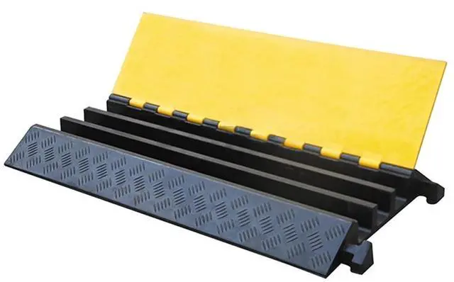 Main image of Atlas Heavy Duty Cable Protector Ramp - 3 Channel - 1 Pc - 36 Long Black & Yellow 44000 Lbs Capacity - Rubber Speed Bump Wire Protector Cord Cover CP9986