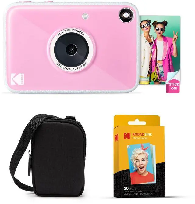 Main image of Printomatic+ Instant Print Digital Camera Starter Bundle + Carrying Case + Zink 20pk Sticky-Back Photo Paper - 10MP, Full-Color Photos, GB LED Status Indicator - Pink