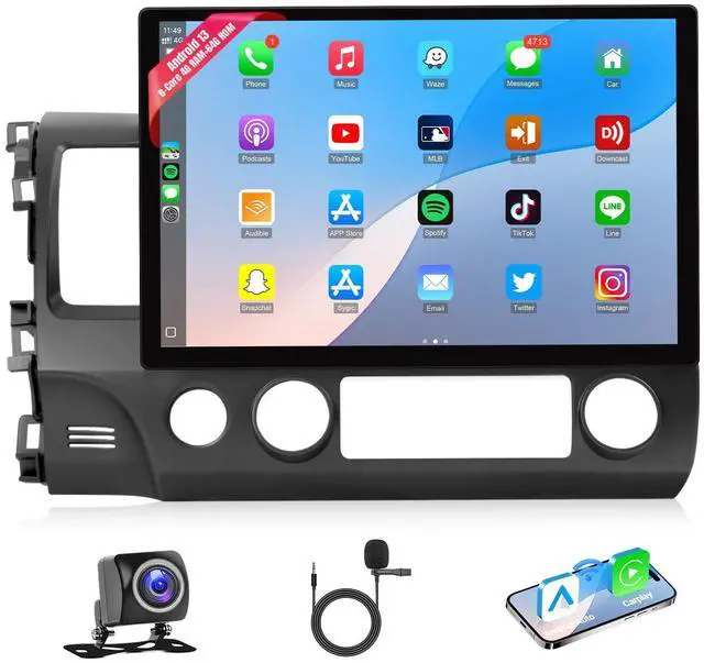 Main image of 13.1'' 2K Car Radio for Honda Civic 2006-2011 with Wireless Carplay Android Auto, 8 Core 4+64G Radio for Honda Civic GPS Navigation AHD Backup Camera FM RDS Radio Receiver EQ SWC