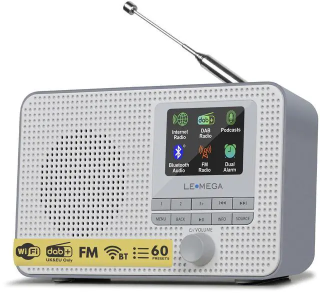 Main image of IR1 Portable WiFi Internet Radio, FM Digital Radio, Bluetooth, Dual Alarms Clock,Sleep Snooze Timer,40 Presets,Headphone-Output, Colour Display,Batteries or Mains Powered Grey Finish