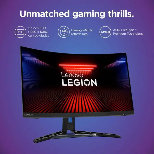 Alt view image 4 of 4 - Legion R27fc-30 Gaming Monitor, 27" FHD Curved, 280Hz, 0.5ms MPRT, AMD FreeSync, VESA Adaptive Sync, Lift/Tilt/Pivot/Swivel Stand, HDMI 2.1 and DisplayPort 1.4, 350 nits, Raven Black