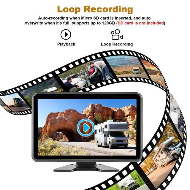 Alt view image 3 of 4 - 3 Camera Wired Backup Camera System Dash Cam for Truck/RV/Trailer/Bus/Tractor 10.1" Touch Monitor Loop Recording Split Screen 1080P Rear View & 2 Side View Camera Night Vision IP68 Back up Camera