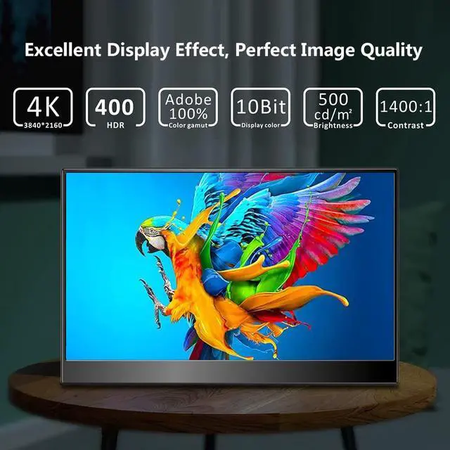 Alt view image 2 of 4 - 4k Portable Monitor, 14 Inch Portable Monitor USB C, 10-Bit Adobe 95% HDR Game Display with USB C/HDMI/Mini DP Compatible with Laptop/Game Console/PC/Surface