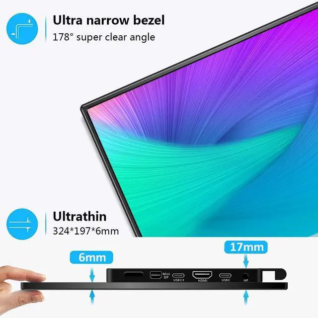 Alt view image 3 of 4 - 4k Portable Monitor, 14 Inch Portable Monitor USB C, 10-Bit Adobe 95% HDR Game Display with USB C/HDMI/Mini DP Compatible with Laptop/Game Console/PC/Surface
