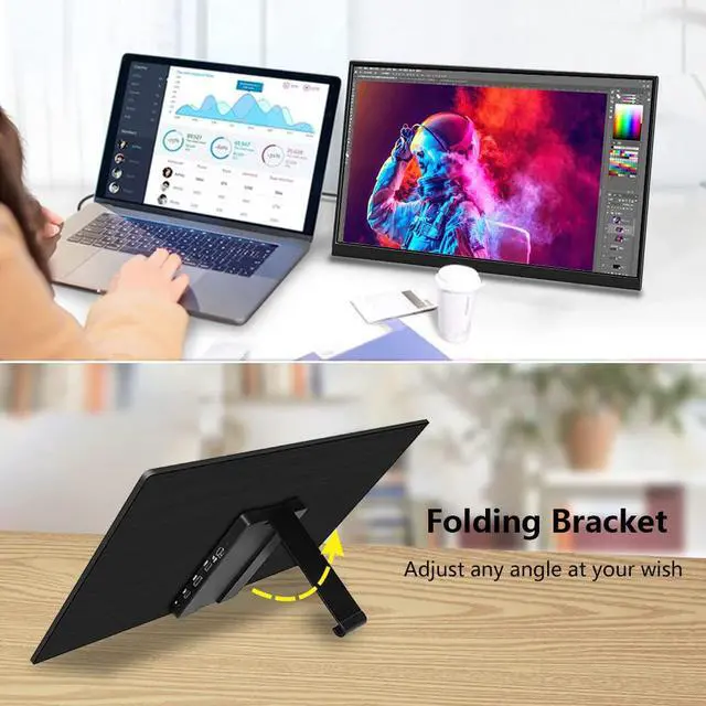 Alt view image 4 of 4 - 4k Portable Monitor, 14 Inch Portable Monitor USB C, 10-Bit Adobe 95% HDR Game Display with USB C/HDMI/Mini DP Compatible with Laptop/Game Console/PC/Surface