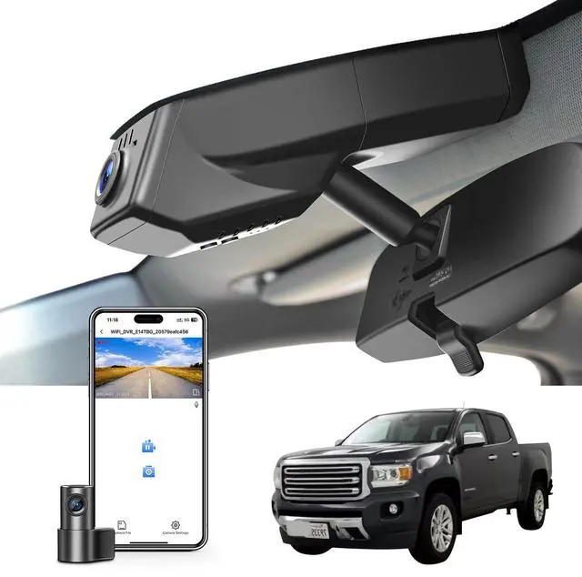 Main image of Front 4K & Rear 1080p Dash Cam Custom fit for GMC Canyon 2015-2022 WD Elevation AT4 Denali(Model A), Integrated OEM Look, UHD 2160P Video, WiFi and App, 128GB Card