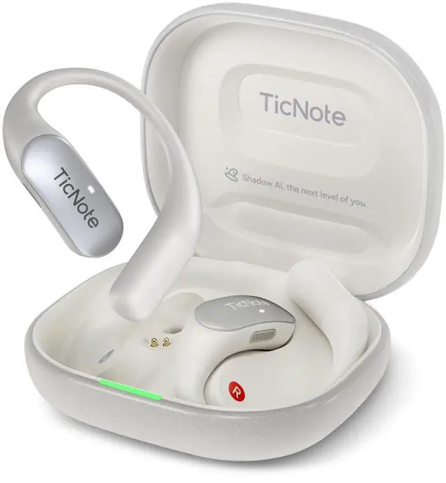 Main image of TicNote Pods Wearable AI Voice Recorder with 4G, No Phone Needed, Voice Activated, AI Transcription & Translation,Auto Transcription & Meeting Notes,120+ Languages, 5-Hour Battery, White