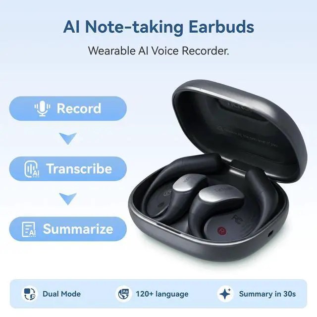 Alt view image 2 of 4 - TicNote Pods AI Voice Recorder, Wi-Fi, Voice Activated Recording, Auto Transcription & Meeting Notes, 120+ Languages, AI Translation, 5H Battery,Pearl White