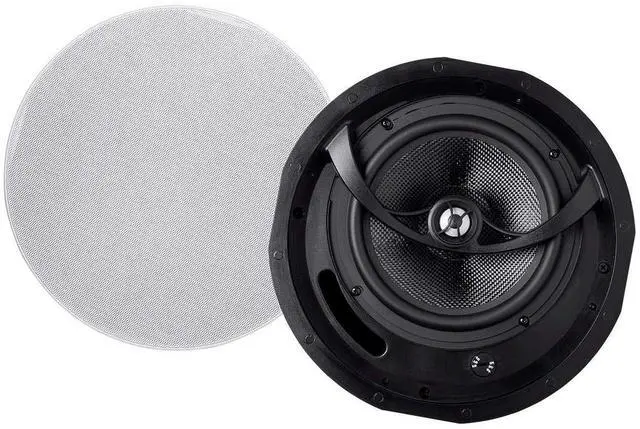 Main image of Alpha 2-Way Ceiling Speakers - 6.5 Inch (Pair) Carbon Fiber, Paintable Magnetic Grille, Louder with Less Power, Non Angled, 8 Inch,Black