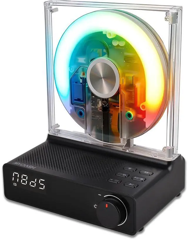 Main image of Desktop CD Player with Bluetooth 5.4 Transmitter & Receiver, FM Radio, Ambient Lighting, Sleep Timer, HiFi Speakers, Aesthetic Home Audio System for Kpop & Audiophiles, Black