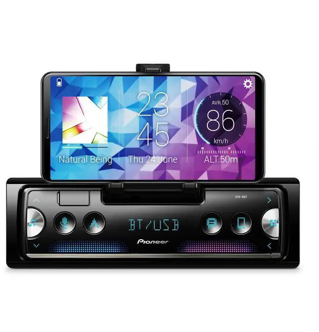 Main image of SPH-10BT 1-Din Smart Sync Receiver Bluetooth, Smartphone Mount, Color Change, USB, FLAC, Voice Control, 50W x 4 Output, 13-Band EQ, AM/FM Radio, Front, Rear/SW Selectable RCA Preout