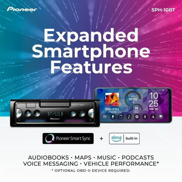 Alt view image 4 of 4 - SPH-10BT 1-Din Smart Sync Receiver Bluetooth, Smartphone Mount, Color Change, USB, FLAC, Voice Control, 50W x 4 Output, 13-Band EQ, AM/FM Radio, Front, Rear/SW Selectable RCA Preout