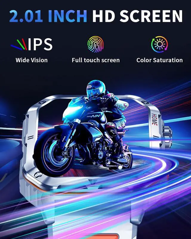 Alt view image 3 of 4 - Military Smart Watch for Men, 2.01 Fitness Tracker with 1200mAh Battery Life, Bluetooth Calling, Flashlight, 5ATM Waterproof, Heart Rate & Sleep Tracking, 110+ Sports Modes for Android & iPhone