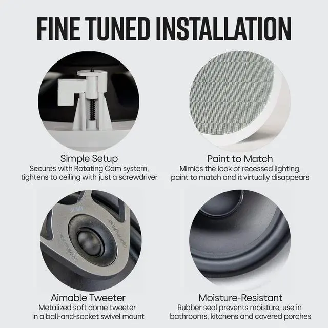 Alt view image 4 of 4 - MC80 2-Way in Ceiling Speaker, 8" (Single) | Dynamic Built-in Audio | Perfect for Humid Indoor/Enclosed Areas | Bathrooms, Kitchens, Patios | White