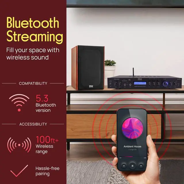 Alt view image 4 of 4 - 5 Channel Rack Mount Bluetooth Amplifier Receiver - Home Theater Amp, Speaker Amplifier, Bluetooth Wireless Streaming, MP3/USB/SD/AUX/FM Radio, 200Watt, w/Digital ID3 LCD Display from - PDA7BU.5