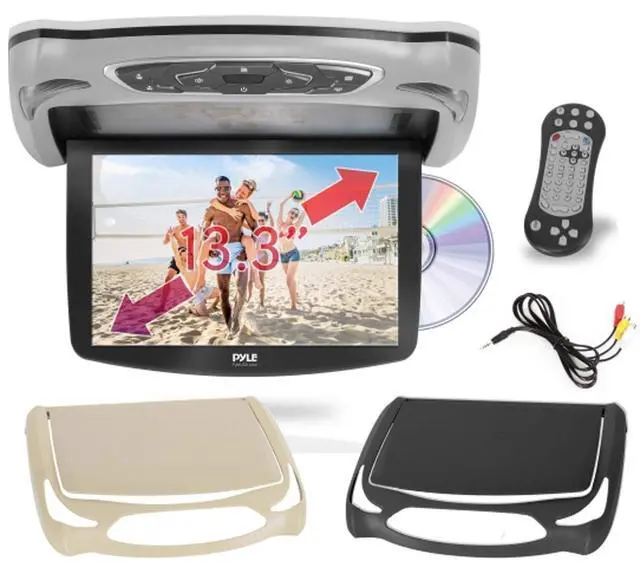 Main image of Car Roof Mount DVD Player Monitor 13.3 inch Vehicle Flip Down Overhead Screen- HDMI SD USB Card Input with Built-in IR Transmitter for Wireless IR Headphone, 3 Style Colors - PLRD146
