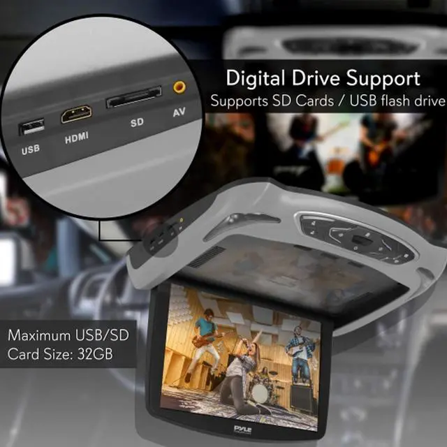 Alt view image 3 of 4 - Car Roof Mount DVD Player Monitor 13.3 inch Vehicle Flip Down Overhead Screen- HDMI SD USB Card Input with Built-in IR Transmitter for Wireless IR Headphone, 3 Style Colors - PLRD146