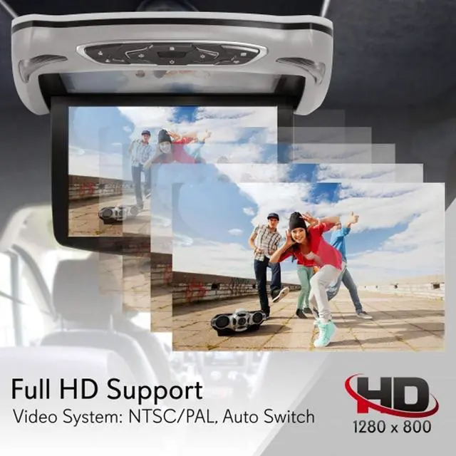Alt view image 4 of 4 - Car Roof Mount DVD Player Monitor 13.3 inch Vehicle Flip Down Overhead Screen- HDMI SD USB Card Input with Built-in IR Transmitter for Wireless IR Headphone, 3 Style Colors - PLRD146