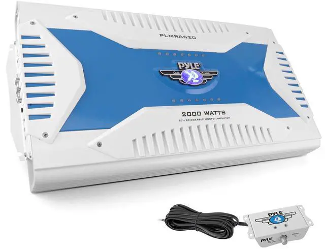 Main image of 6 Channel Marine Amplifier Receiver - Waterproof Wireless Bridgeable Audio Amp for Stereo Speaker with 2000 Watt Power Dual MOSFET Supply, GAIN Level, RCA Inputs and LED Indicator - PLMRA620
