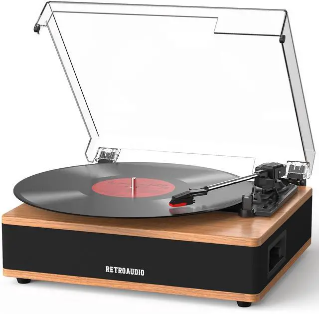 Main image of Vinyl Record Player Bluetooth Turntable with Built in Stereo Speakers Belt Drive 3 Speeds Vintage Turntables for Vinyl Records Support RCA Output, Aux in, Auto Stop, Light Walnut