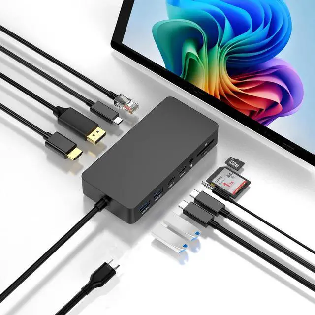 Main image of New Surface Thunderbolt 4 Dock Triple Displays 4K@60Hz HDMI+USB C+DP Compatible Surface Pro 12/11/10/9/8/X/7+/7, Surface Laptop 7/6/5/4/3, Surface Go 4/3/2/1, Surface Laptop Go 3/2/1, Surface Book 3/2