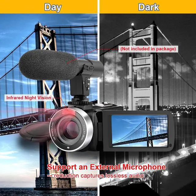 Alt view image 3 of 4 - Video Camera Camcorder Full HD 1080P 30FPS 24.0 MP IR Night Vision Vlogging Camera Recorder 3.0 Inch IPS Screen 16X Zoom Camcorders Remote Control with 2 Batteries