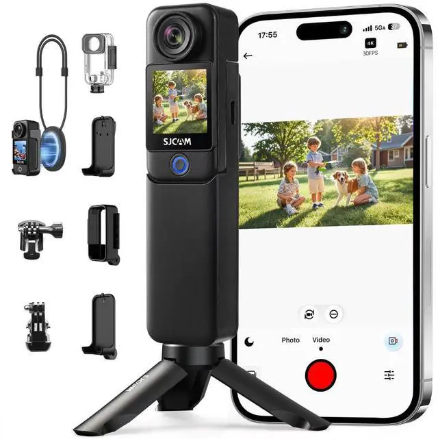 Main image of C300 4K Mini Compact Body Camera and Handheld Daily Vlogs Recording for Your Pets,Kids,familly: 7-Hour Battery,6-Axis Stabilization, Dual Touch Screen,30M Waterproof Action cam,8X Zoom