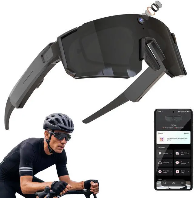 Main image of Sport AI Smart Glasses with Camera and EIS Stabilization, Bluetooth 8MP HD Camera 1200P Video Recording, AI Voice Assistant Photo Recognition, Real-Time Translation, Polarized Lenses Sunglasses