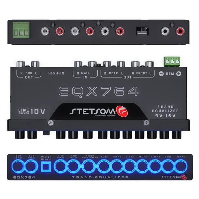 Alt view image 3 of 4 - EQX764-7 Band Equalizer, Pre-Amp Car Audio Graphic Equalizer with 4 Inputs (RCA & High) 6 Outputs, 10v Line Driver to Avoid Noise and Dedicated Sub Controls (Level & Frequency)