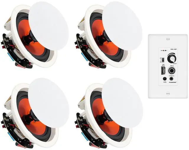 Main image of 4" Bluetooth Ceiling Speaker with A 4-Channel Wall Amplifier,480W Max Power Output Pair - Perfect for Clear Sound in Living Room, Office, Kitchen, Basement & Covered Patio (4 Speakers)