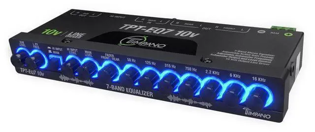Main image of 7 band equalizer TPT-EQ7 10V High Voltage Line Driver 6 Channel RCA Output and Subwoofer Control and Crossover 1/2 Din Graphic Car Audio Eq with High Level Input