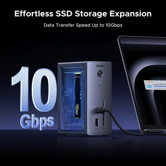 Alt view image 3 of 4 - Revodok NVMe Docking Station 10-in-1 USB-C Hub 4K@60Hz HDMI, M.2 NVMe SSD Enclosure, 10Gbps USB-C/A, 100W PD Charging, Gigabit Ethernet, SD/TF for MacBook M5, Mac mini M4, Windows Laptop