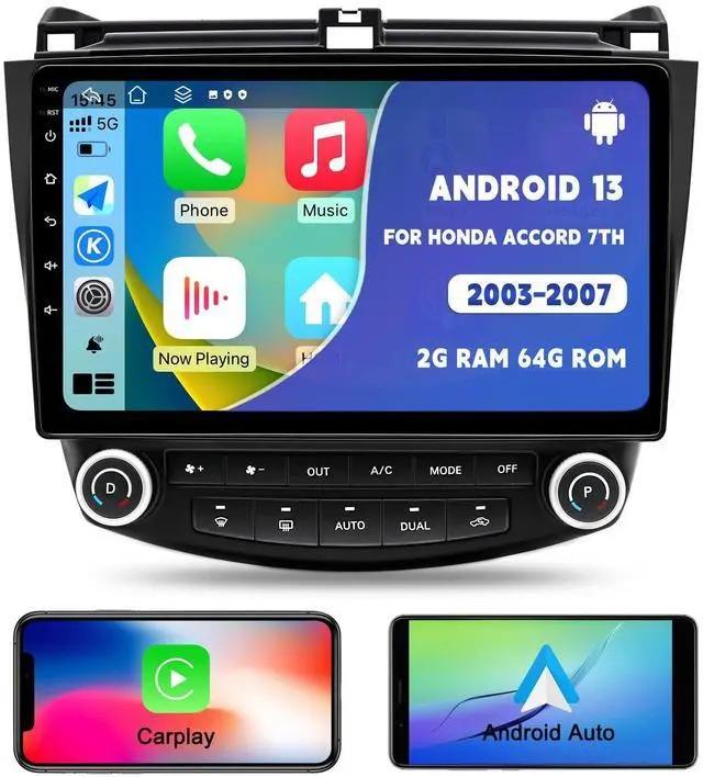 Main image of for Honda Accord 7th 2003 2004 2005 2006 2007, Android 13 Car Stereo with Wireless Carplay Android Auto, 10 inch Touchscreen Car Radio Support Bluetooth WiFi GPS Navigation FM/RDS Radio Head Unit